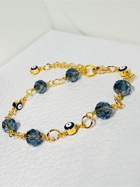 AB Blue Crystal Beads and Evil Eye Accents Bracelet